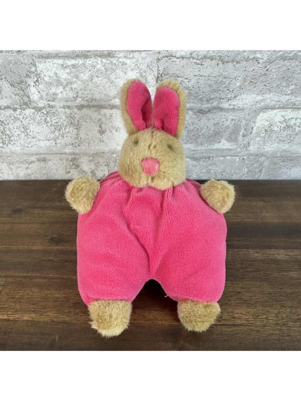 Vintage Mary Meyer Sitting Bunny Plush In Pink Sewn On Romper Rabbit Lovey 4652